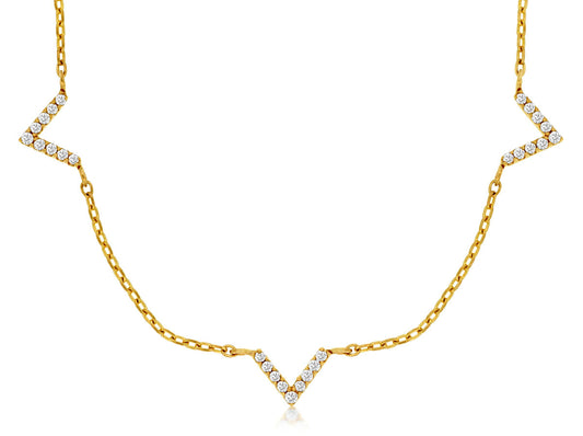 14K Yellow Gold Diamond V Necklace