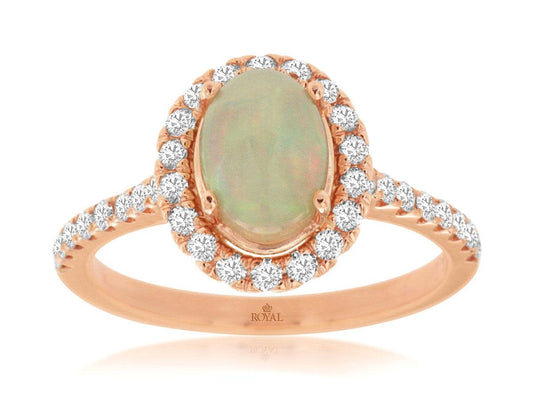 14K Rose Gold Opal and Diamond Ring