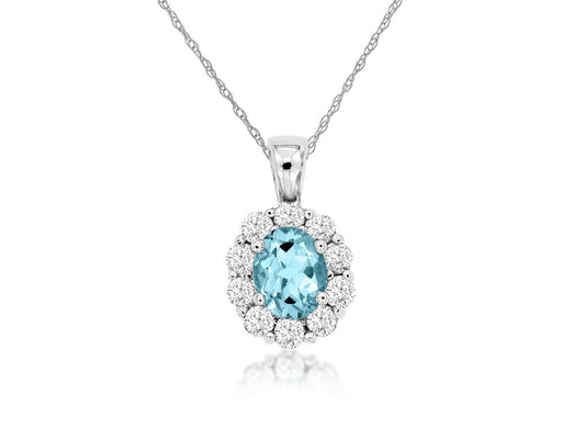 14K White Gold Aquamarine and Diamond Necklace
