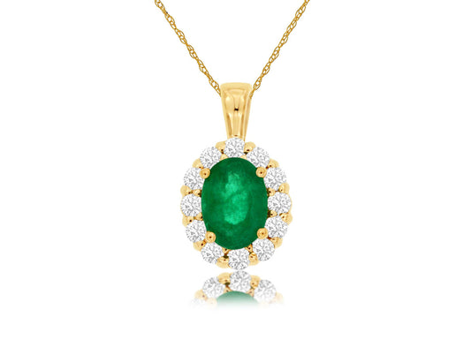 14K Yellow Gold Emerald and Diamond Necklace