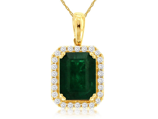 14K Yellow Gold Emerald and Diamond Necklace