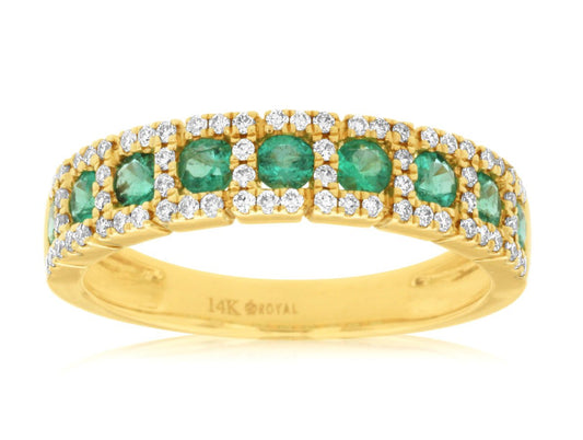 14K Yellow Gold Emerald and Diamond Band