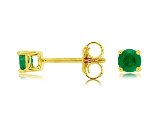 14K Yellow Gold Round Emerald Stud Earrings