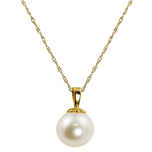 14K Yellow Gold 8MM Cultured Pearl Pendant on Chain