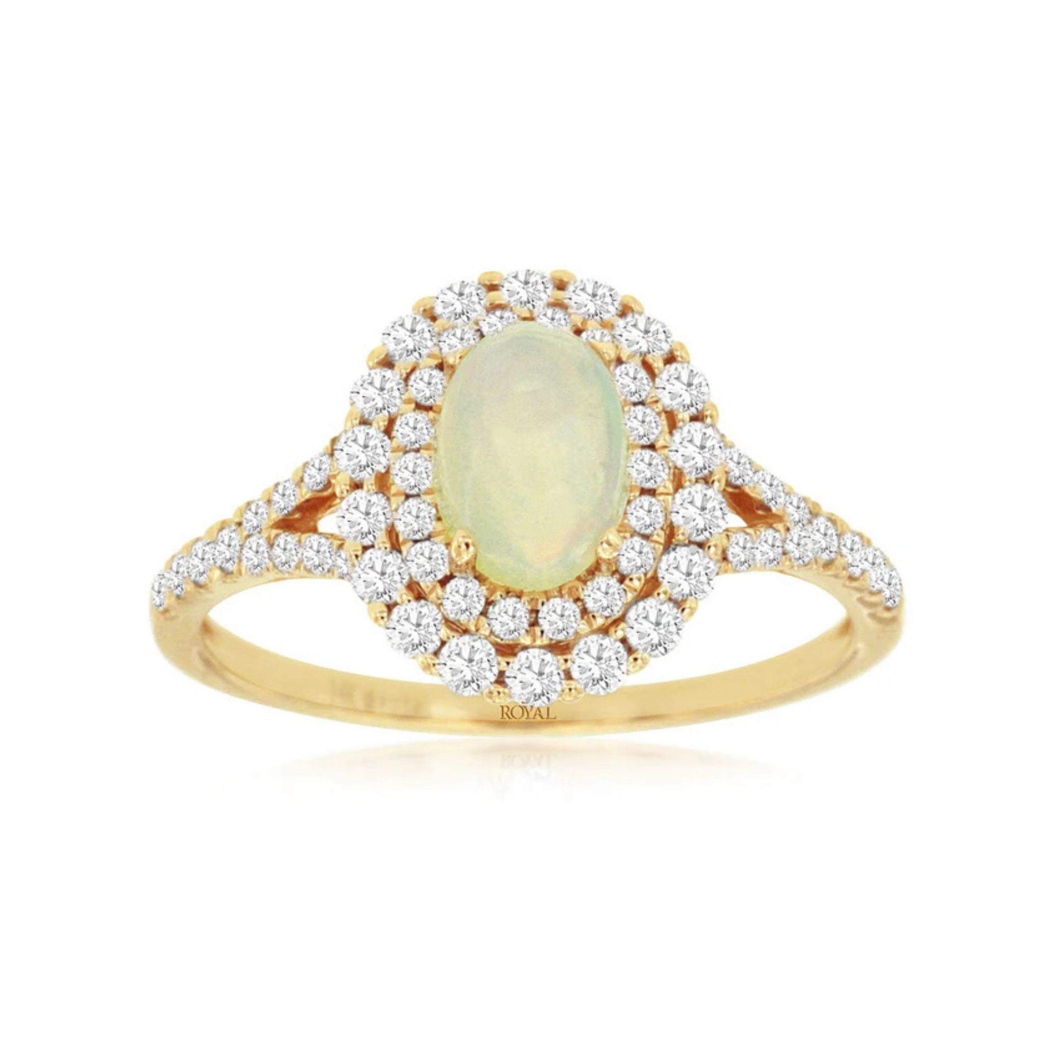 14K Yellow Gold Opal and Diamond Ring