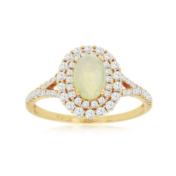 14K Yellow Gold Opal and Diamond Ring