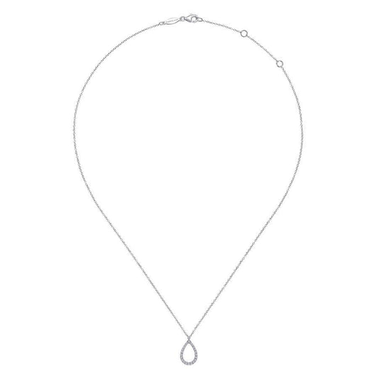 14K White Gold Teardrop Diamond Pendant Necklace