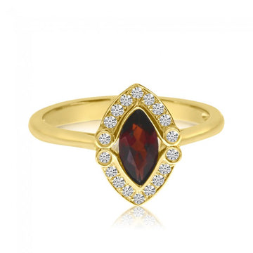 14K Yellow Gold Garnet and Diamond Ring