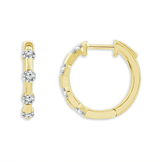 14K Yellow Gold Lab Grown 3/4CTW Diamond Skyset Huggies