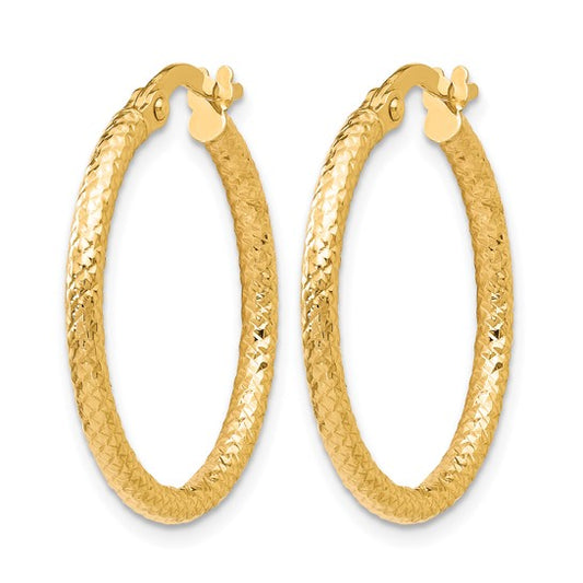 10K Yellow Gold Textured Hinged Hoop Earrings 25mm