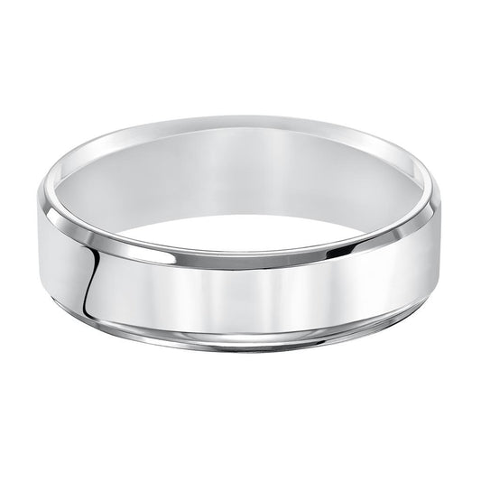 14K White Gold 6mm Flat Bevel Edge Comfort Fit Polished Wedding Band – Size 10