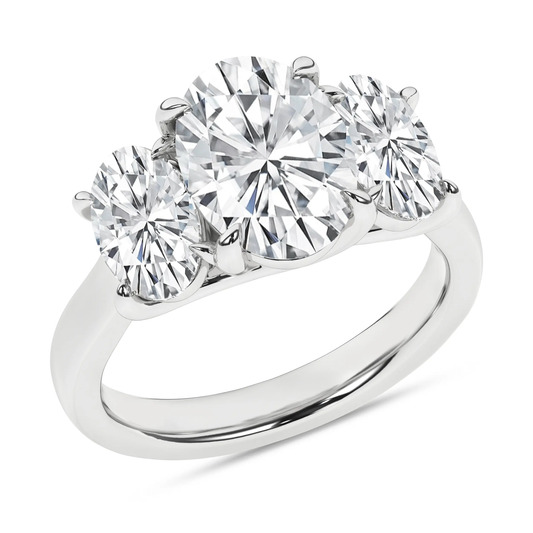 14K White Gold Lab Grown 5.09 ctw Three Stone Oval Engagement Ring
