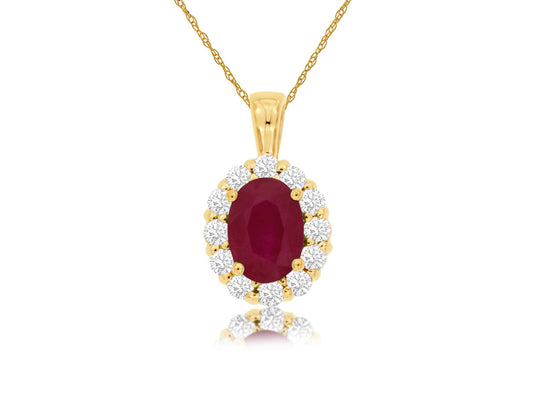 14K Yellow Gold Ruby and Diamond Necklace