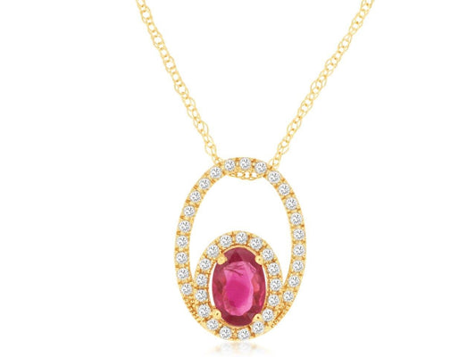 14K Yellow Gold Ruby and Diamond Necklace