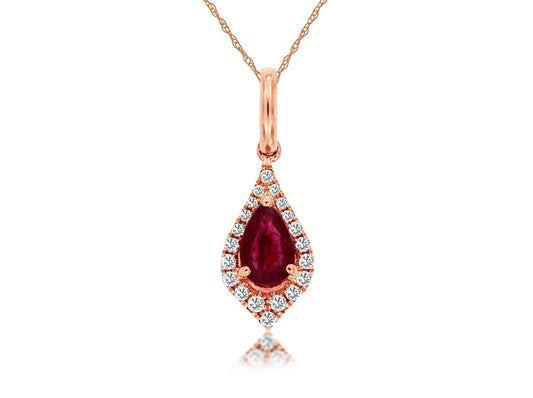 14K Rose Gold Ruby and Diamond Necklace