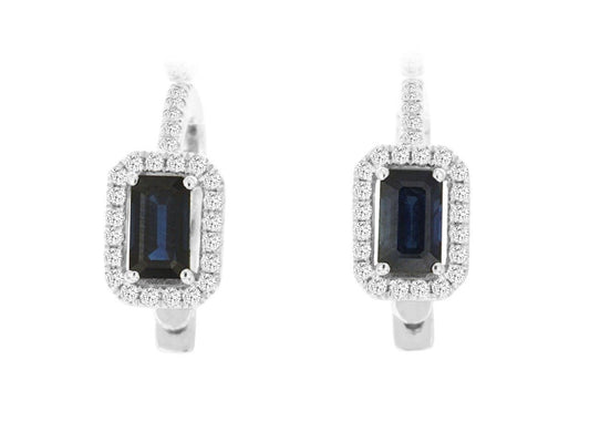 14K White Gold Sapphire and Diamond Huggie Earrings