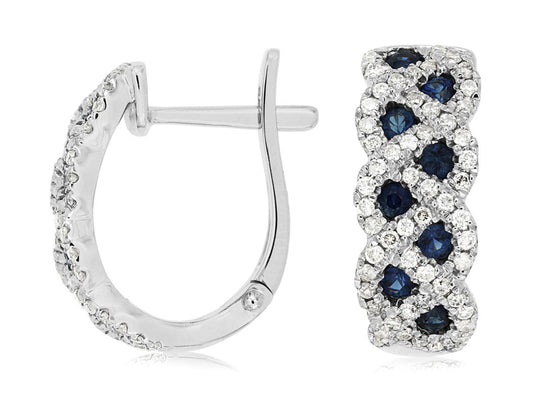 14K White Gold Sapphire and Diamond Huggies