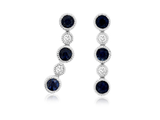 14K White Gold Sapphire and Diamond Drop Earrings