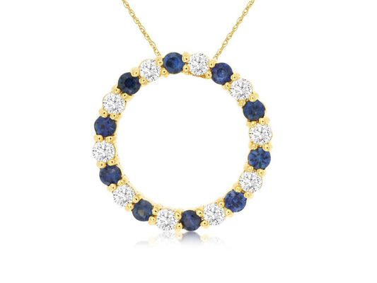 14K Yellow Gold Sapphire and Diamond Circle Necklace