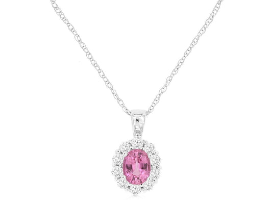 14K White Gold Pink Sapphire and Diamond Necklace