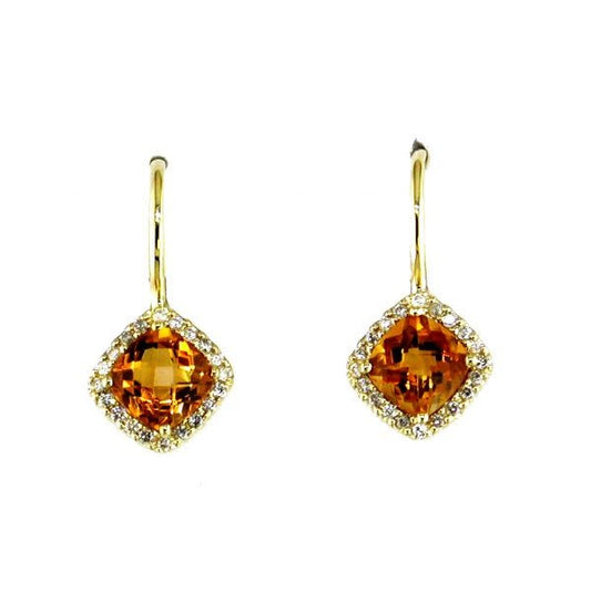 14K Yellow Gold Citrine and Diamond Dangle Earrings