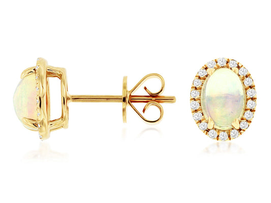 14K Yellow Gold Opal and Diamond Earrings