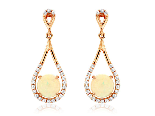 14K Rose Gold Opal and Diamond Dangle Earrings