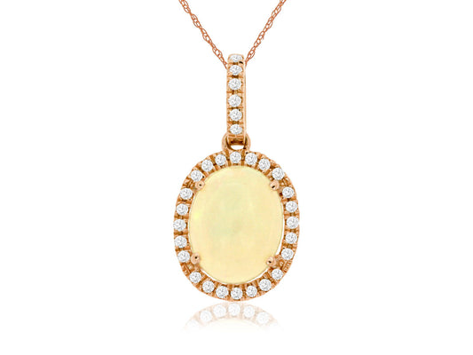 14K Rose Gold Opal and Diamond Necklace