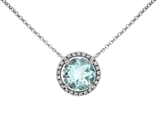 14K White Gold Aquamarine and Diamond Necklace