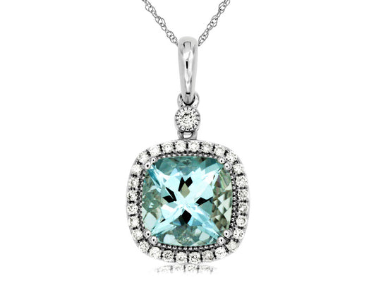 14K White Gold Aquamarine and Diamond Necklace
