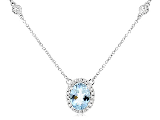 14K White Gold Aquamarine and Diamond Necklace