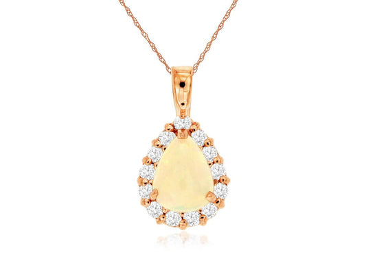 14K Rose Gold Opal and Diamond Necklace