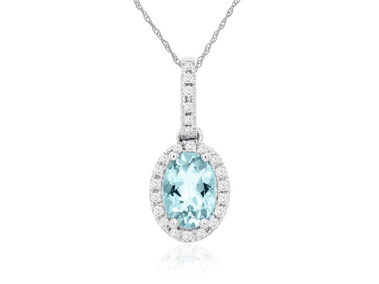 14KT WG .12CTW AQUA/PAVE DIAMOND PENDNAT ON CHAIN(O.68CTW AQUA)