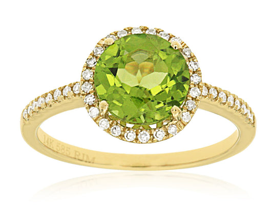 14K Yellow Gold Peridot and Diamond Ring