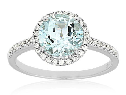 14K White Gold Aquamarine and Diamond Ring