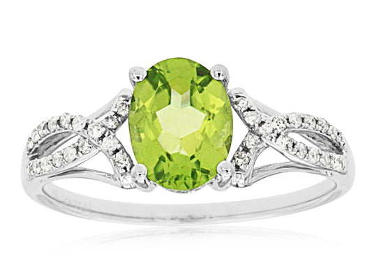 14K White Gold Peridot and Diamond Ring