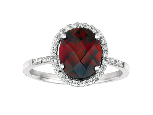 14K White Gold Garnet and Diamond Ring