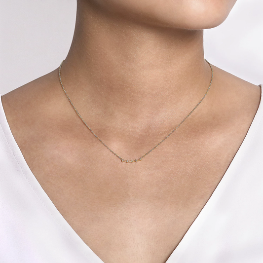 14K Yellow Gold Diamond Stations Curved Bar Necklace