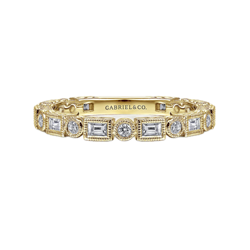 14K Yellow Gold Baguette and Round Diamond Eternity Ring