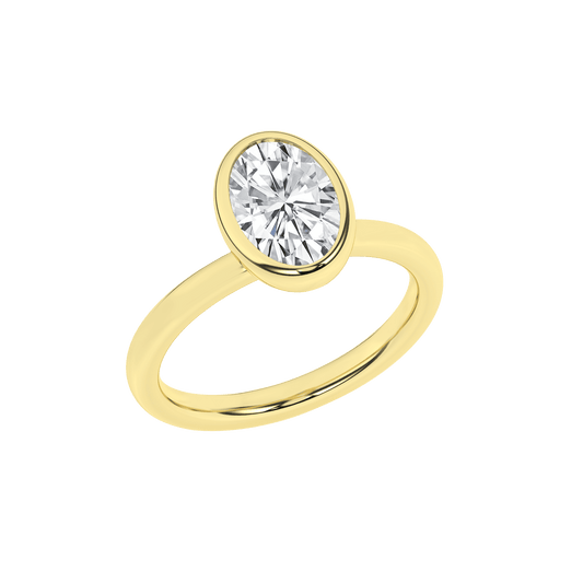 14K Yellow Gold Lab Grown 2ct Oval Bezel Set Engagement Ring