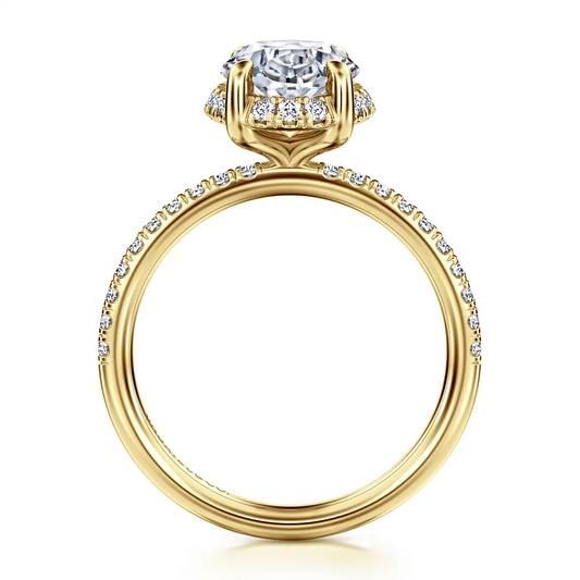 14K Yellow Gold Oval Hidden Halo Diamond Engagement Ring