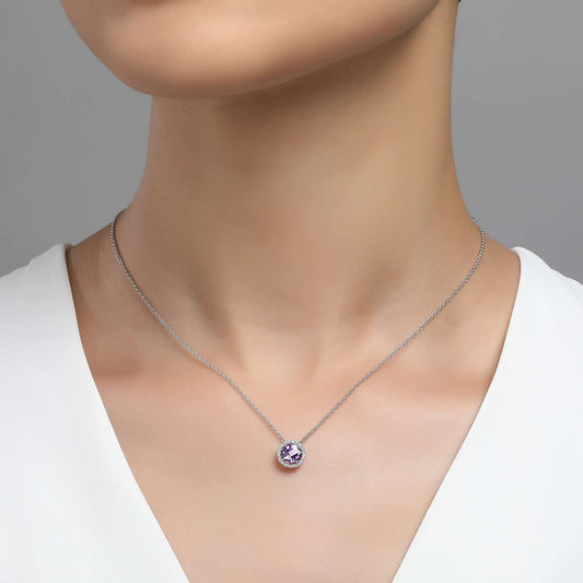 Sterling Silver Amethyst Birthstone Simulated Diamond Necklace