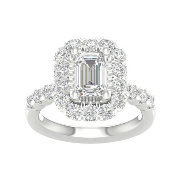 14K White Gold Lab Grown Emerald Diamond Halo Engagement Ring
