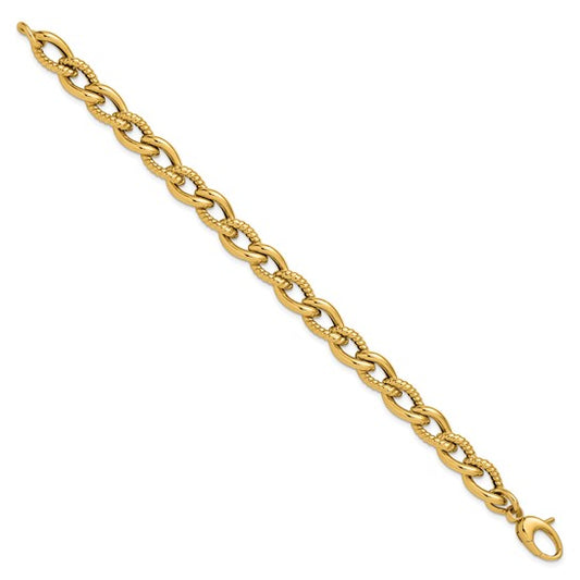 14K Yellow Gold Polished & Textured Fancy Link Bracelet 7.5"