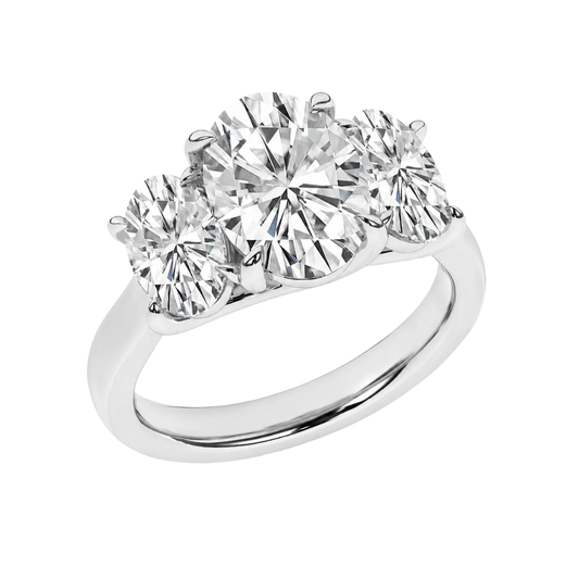 14K White Gold Lab Grown 5.0 ctw Three Stone Oval Engagement Ring