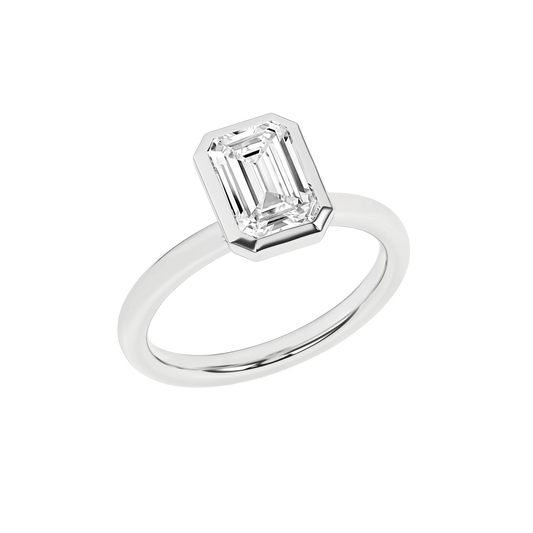 14K White Gold Lab Grown 2.01ct Emerald Bezel Engagement Ring