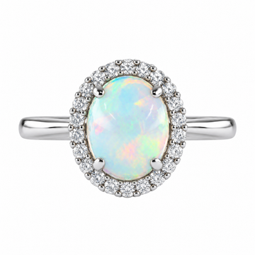 14K White Gold Opal and Diamond Ring
