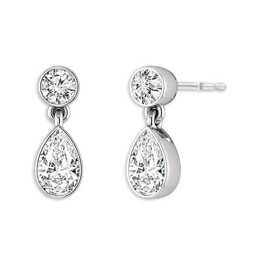 14K White Gold Lab Grown 5/8ctw Round and Pear Diamond SkySet Drop Earrings