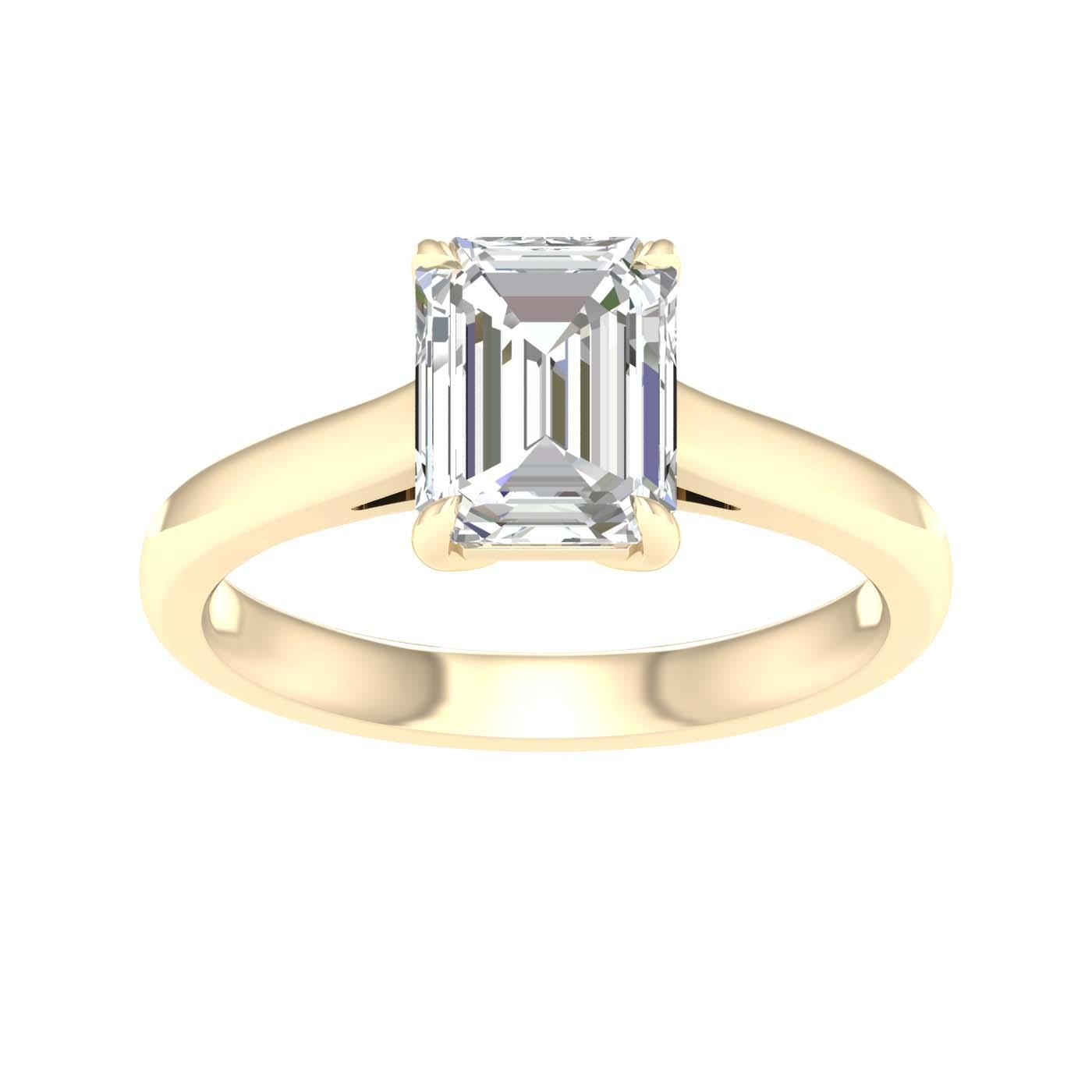 14K Yellow Gold Lab Grown 2.02ct Emerald Diamond Solitaire Engagement Ring