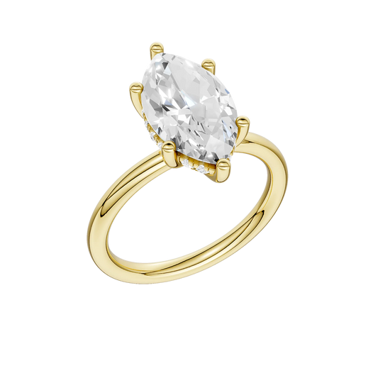 14K Yellow Gold Lab Grown 3.11ctw Marquise Diamond Halo Engagement Ring